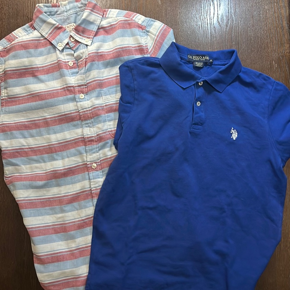 U.S polo association. Blue Polo Shirt. Striped red white blue button down.